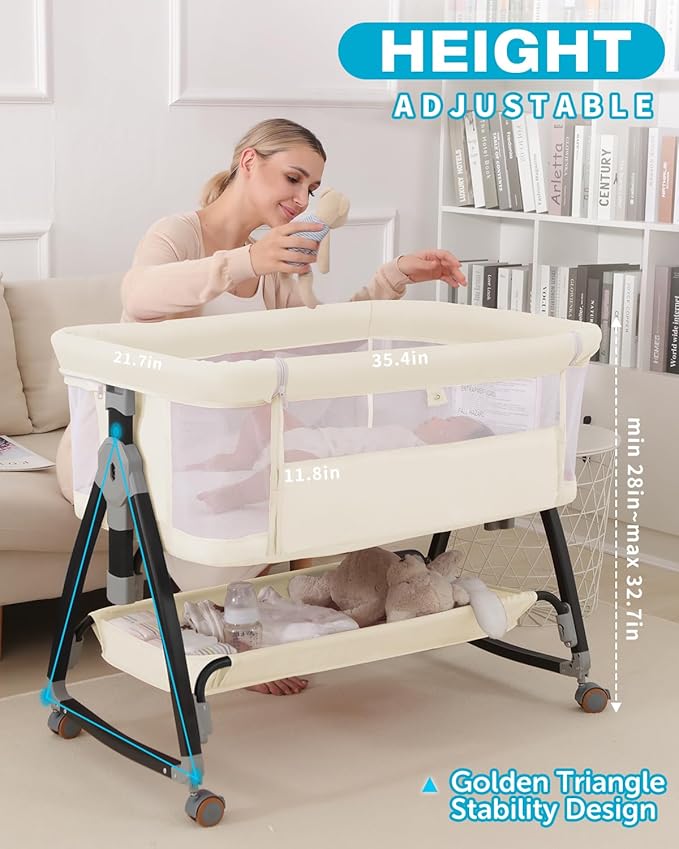 3 in 1 Baby Bassine Crib with Breathable Mesh, Bassinet Bedside Sleeper with - Image 4