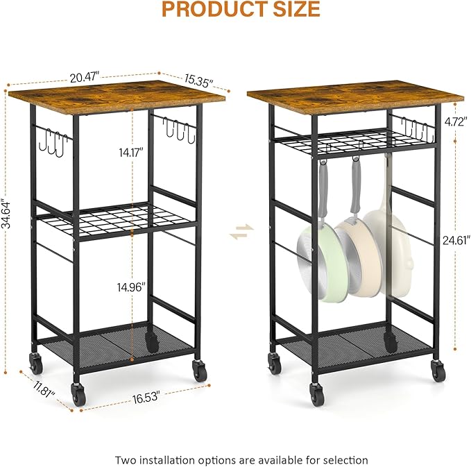 Rolling Kitchen Microwave Cart, 3 Tier Microwave Table Stand - Image 3