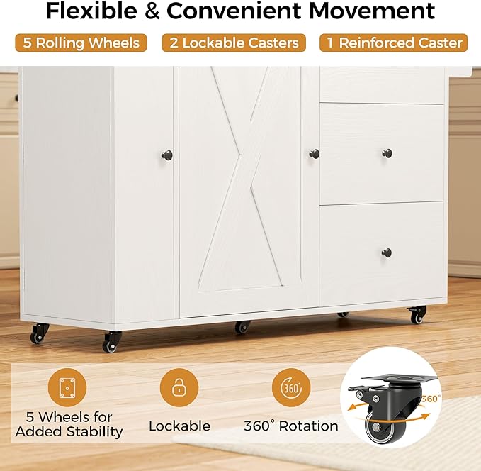 IRONCK Kitchen Island with Storage, 47.2in Rolling Island on Wheels, Kitchen - Image 7