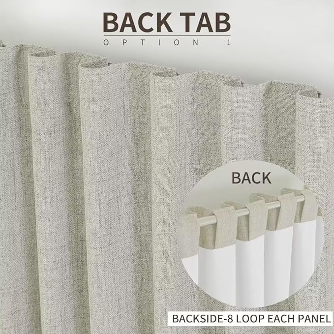 Joydeco Natural Linen Curtains 120 inch Length 2 Panels Set Burg 100% Blackout - Image 3