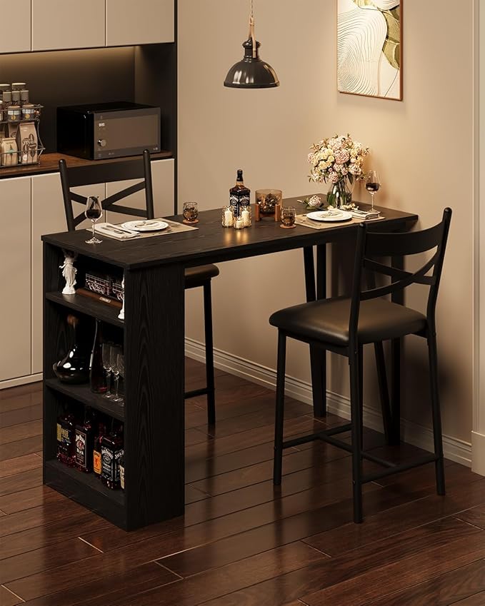 Garvee Bar Table and Chairs Set, 3 Piece Bar Table Set by Garvee