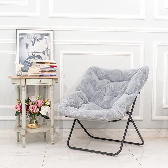 Tiita Comfy Saucer Chair, Soft Faux Fur Oversized Folding Accent Chair - Image 10