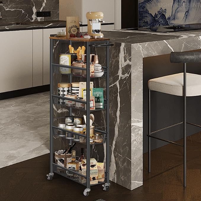 MOOACE Slim Storage Cart, 5 Tier Kitchen Rolling Carts - Image 3