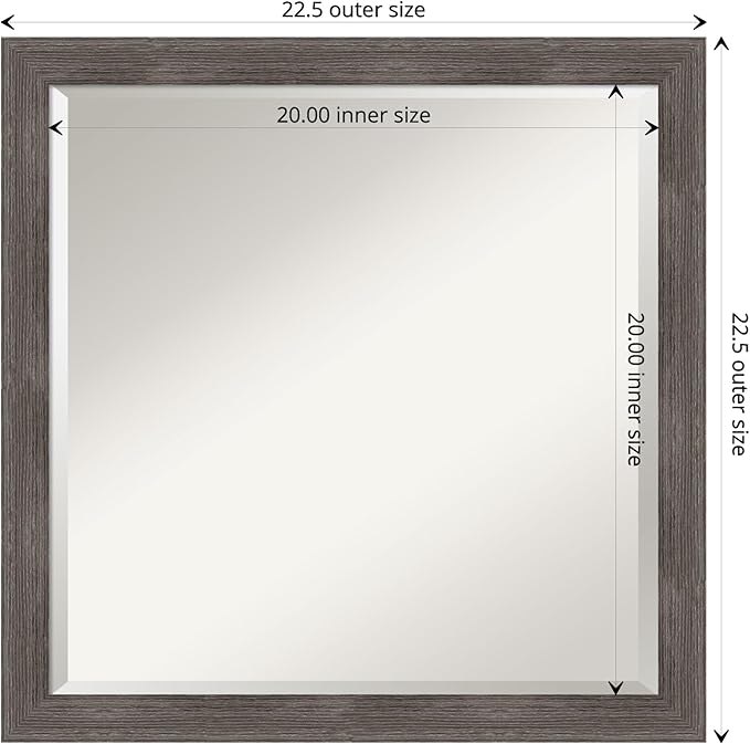 Amanti Art Grey Wall Mirror 23x23 Pinstripe Lead Grey Square Bathroom Mirror - Image 4