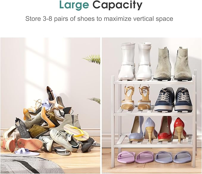 Small Shoe Rack for Entryway, Bamboo Wood Standing Shoe Shelf for Indoor Outdoor - Image 4