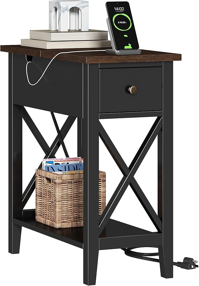 ChooChoo End Table with Charging Station, Accent Small Side Table Nightstand by ChooChoo