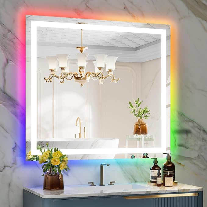 40x36 Inch RGB LED Bathroom Mirror Front Light and RGB Backlit Lighted Vanity by YEELAIT