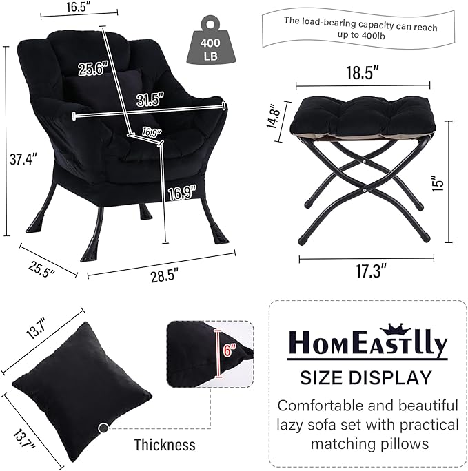 Lazy Chair with Ottoman, Modern Lounge Accent Chair with a Pillow, Leisure Sofa - Image 2