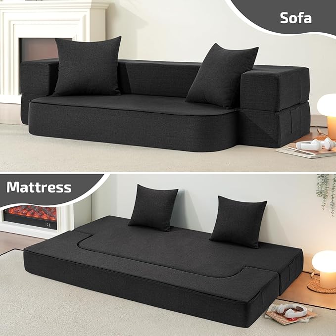2-in-1 Folding Sofa Bed with Pillows - Image 5