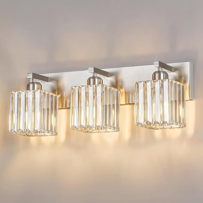 Modern Vanity Light 3-Lights Brushed Nickel Vanity Light Crystal Bathroom Wall by FDPBY