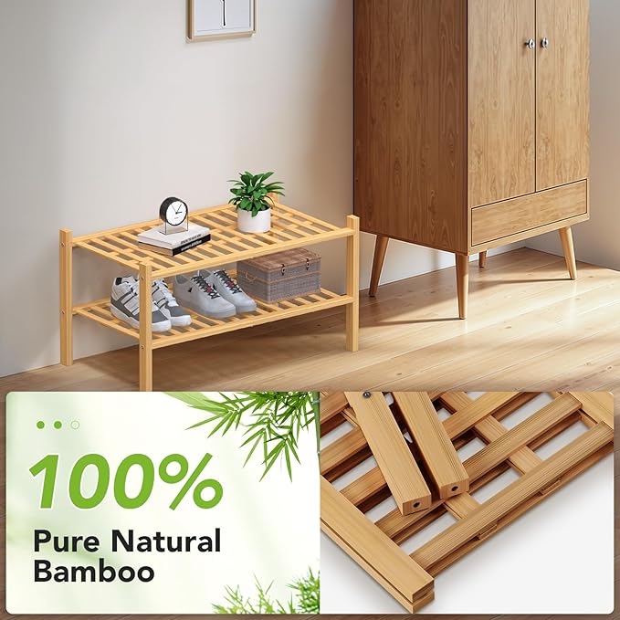 Haddockway Large 2 Tier Bamboo Shoe Rack Storage Organizer, Small Space - Image 5