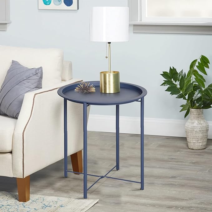 VECELO Side/End Table, Folding Round Metal Anti-Rust and Waterproof Outdoor or - Image 4