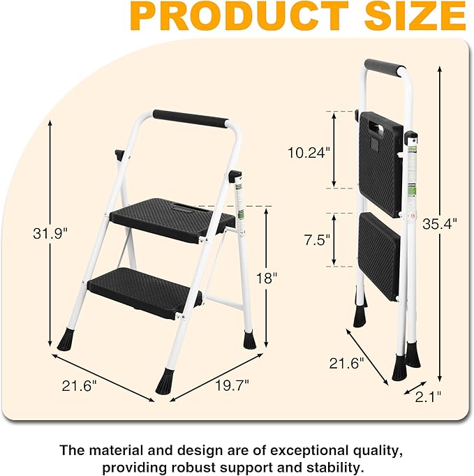 2 Step Ladder, Portable Steel Folding Step Stool - Image 4