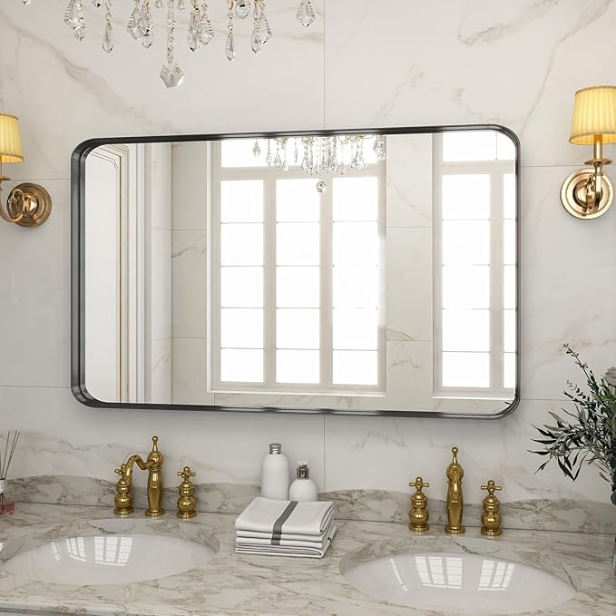 Bathroom Mirror 30x48 inch, Modern Round Corner Bathroom Vanity Mirror - Image 8
