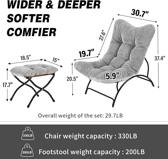 Welnow Accent Chair with Ottoman, Lounge Comfy Soft Leisure Metal Frame Reading - Image 2