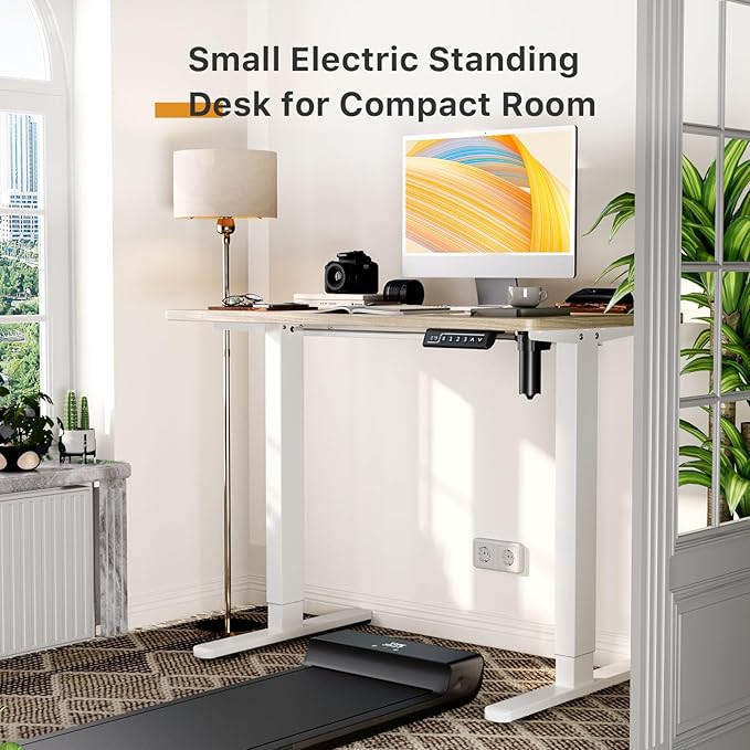 JOY worker Small Electric Standing Desk, Light Walnut Sit to Stand Workstation - Image 3