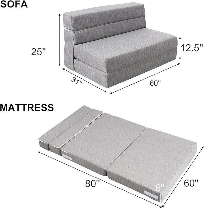 ANONER 60" Folding Sleeper Chair Sofa Bed Lazy Couch - Image 3