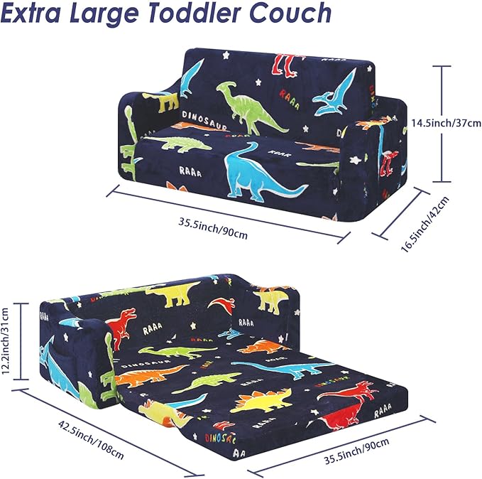 Kids Couch Extra Large, Glow in The Dark 2-in-1 Folding Kids Sofa Bed - Image 3