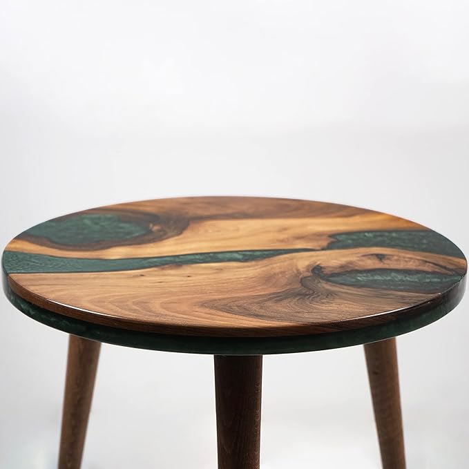 20" Resin Walnut Round Side Table | Epoxy End Table | Coffee Table | Mid - Image 9