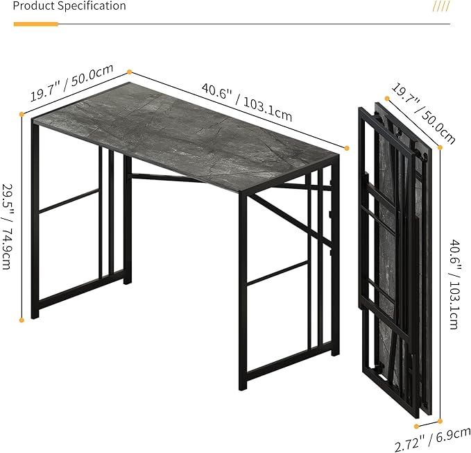Folding Desk 40 inch Writing Gaming Computer Camping Desk, No Assembly Required - Image 3
