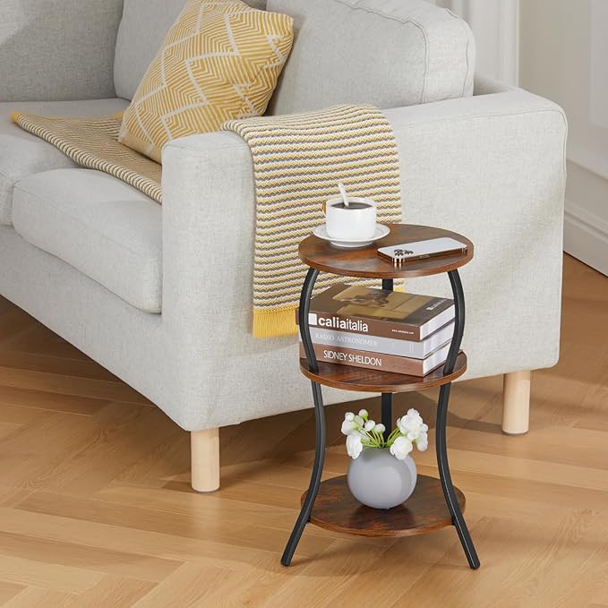 Vintage Small Round Side Table, 3-Tier Slim Waist Circular End Table - Image 7