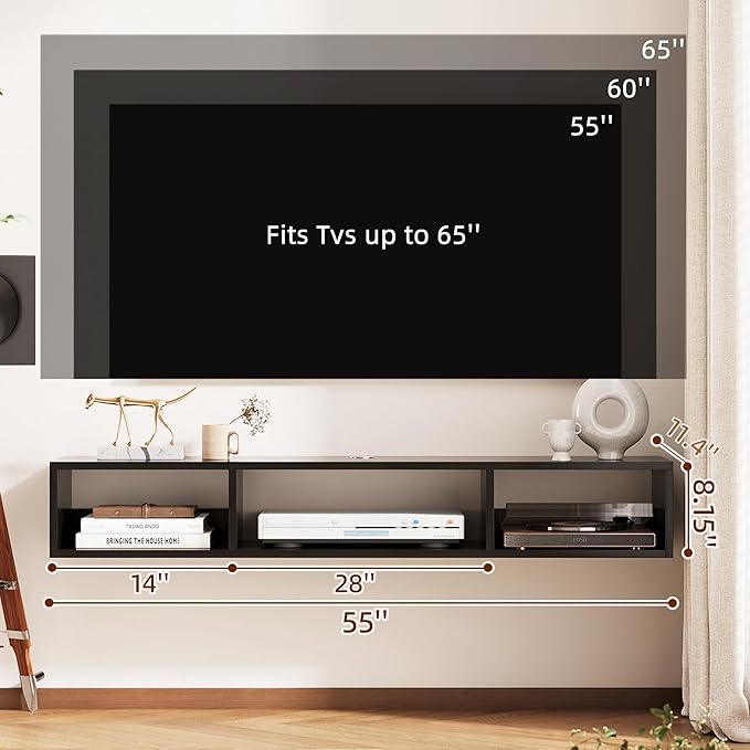 55" Floating TV Stand Modern Floating TV Console Wall Mounted Entertainment - Image 4