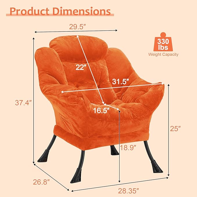 Fabric Lazy Chair for Adults, Oversized Upholstered Sofa Chair, Plush Comfy - Image 3
