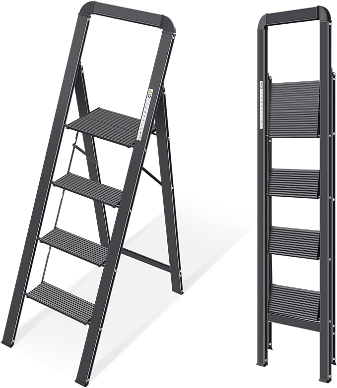 KINGRACK Aluminium 4 Step Ladder, Lightweight Step Stool by KINGRACK