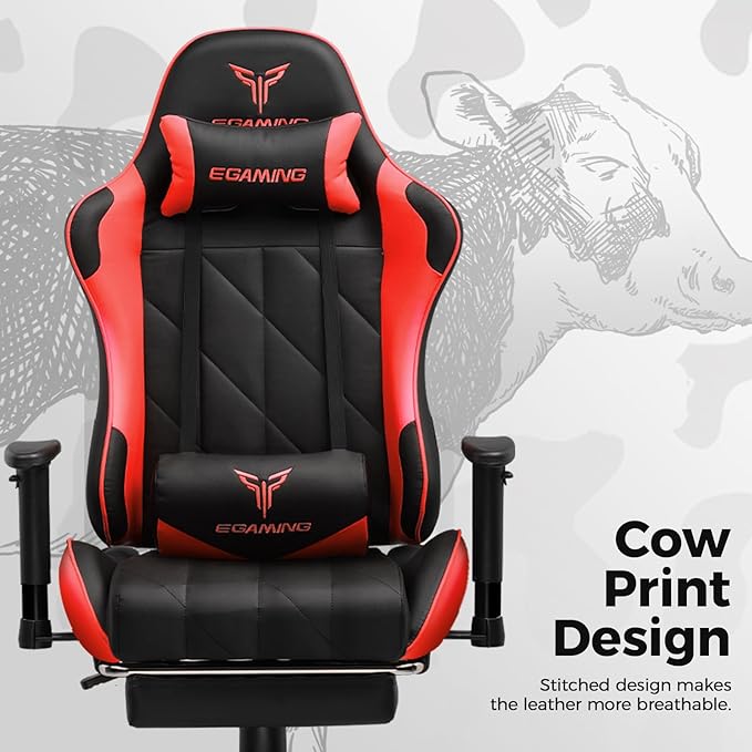 Gaming Chair with 3D Adjustable Armrests, Cow Print Design, Ergonomic Office - Image 4