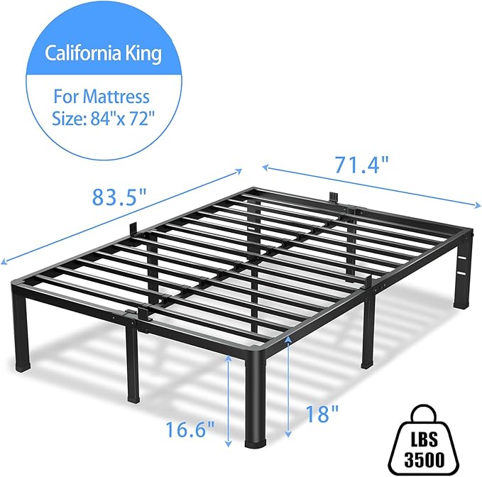 18 Inch California King Bed Frame, 3500Lbs Heavy Duty Metal Platform - Image 3