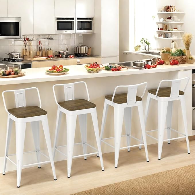 White Bar Stools Set of 4, Metal Bar Stools - Image 9