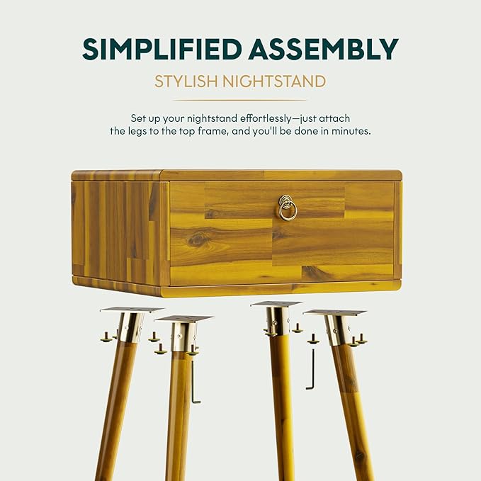 Bme Alden Wood Nightstand, Solid Wood End Table, Mid Century Modern Nightstand - Image 5