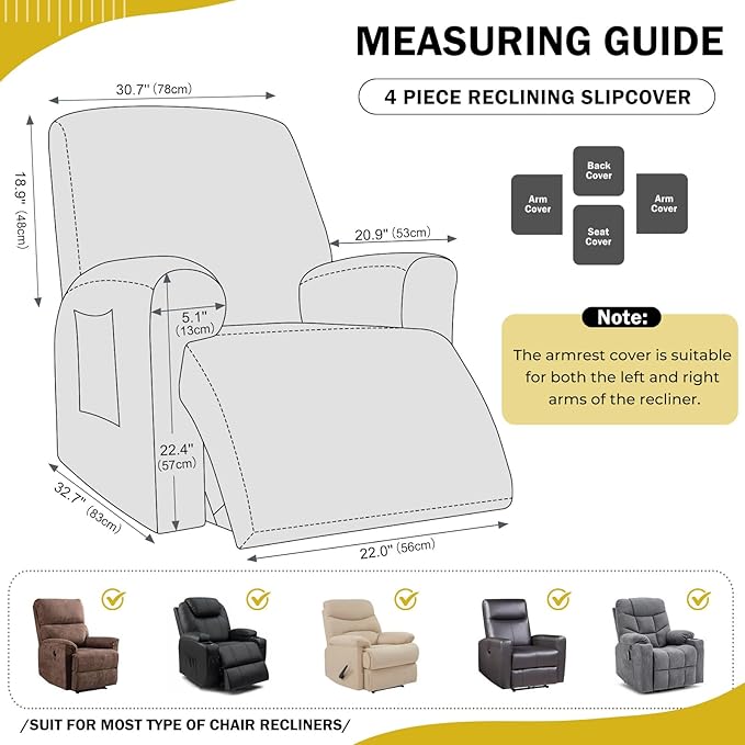 vctops 4 Pieces Geometric Jacquard Plush Recliner Slipcovers Soft Fuzzy Fluffy - Image 2