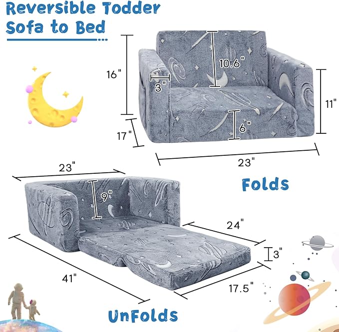 Toddler Chair Comfy, 2-in-1 Soft Toddler Couch Fold Out - Image 2
