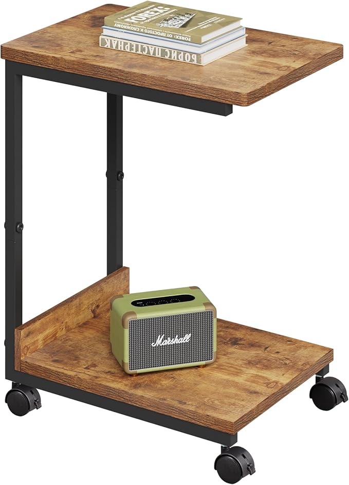 Side Table, C Table with 2-Tier Storage Shelf, End Table TV Tray with Metal by YETOM