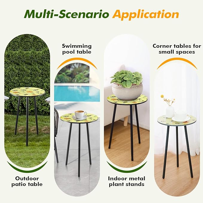 2 Packs Metal Mosaic Round Side Table 13.2" Small Outdoor Patio Round Accent - Image 5