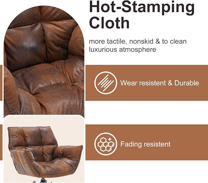 Mid Century Accent Chair, Hot Stamping Cloth Desk Chair no Wheel, Modern Cozy - Image 3