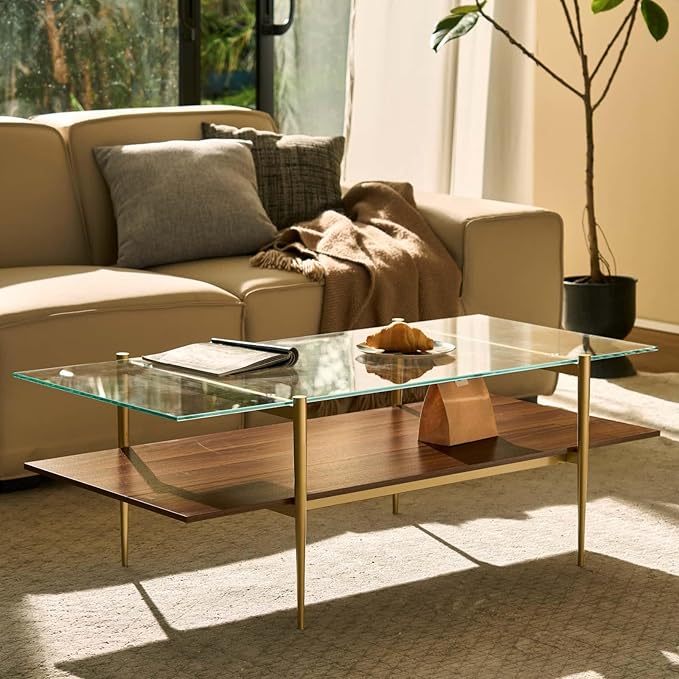AGV LIGHTING Tadio Large Glass Coffee Table, Mid-Century Modern Coffee Table - Image 3