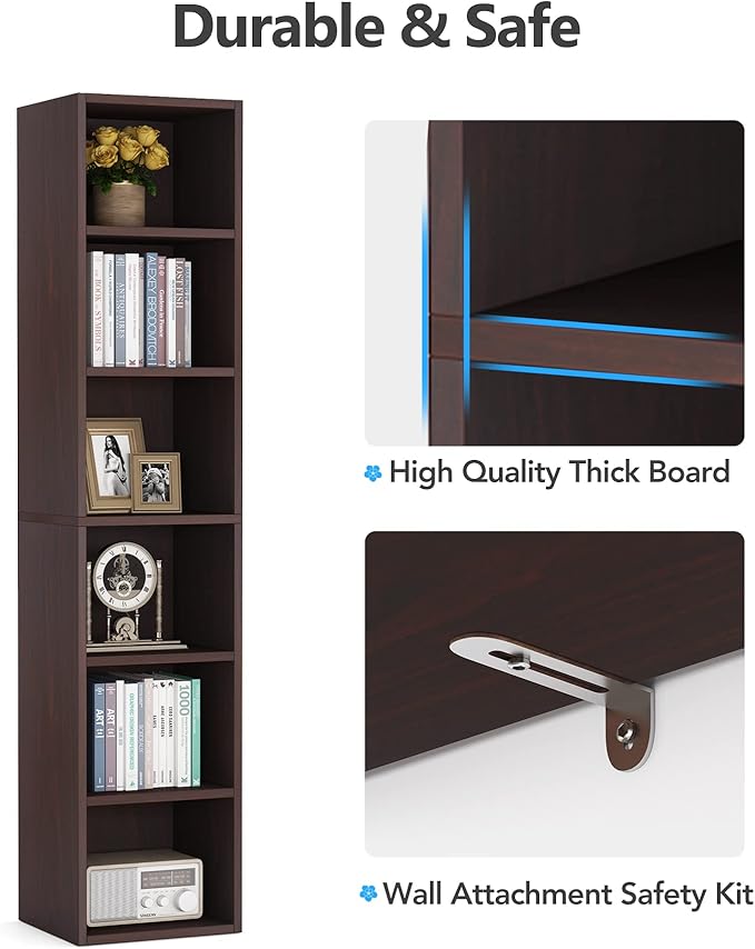 LITTLE TREE 70.9 Inch Tall Narrow Bookcase, Corner Bookshelf 6 Tier Cube - Image 7