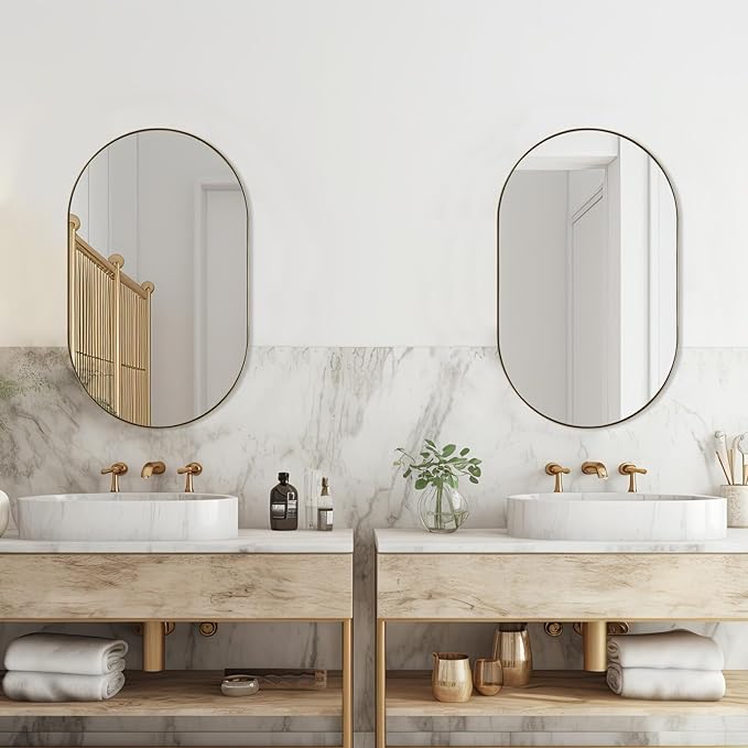 ANDY STAR Oval Bathroom Mirror, 20x33’’Oval Gold Mirror Stainless Steel Metal - Image 3