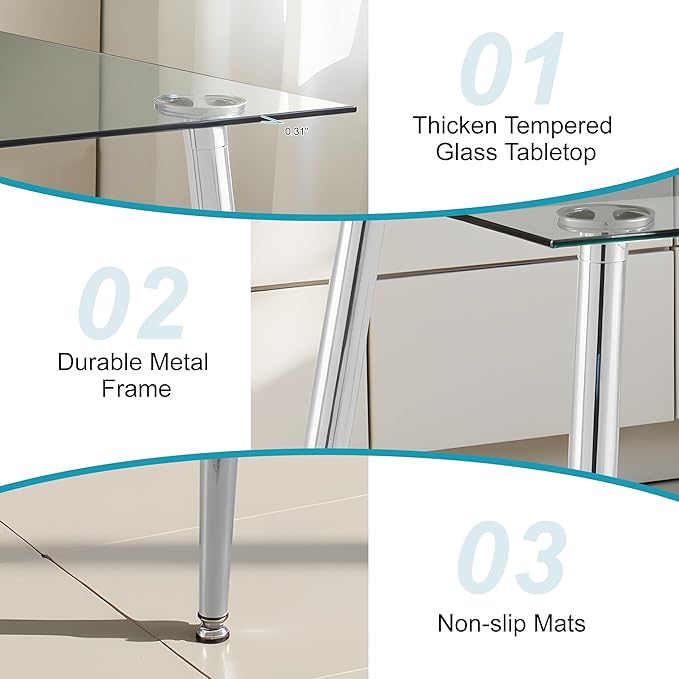 Dining Table for 6 Rectangular 47.2" Modern Glass Dining Table Kitchen & Dining - Image 5
