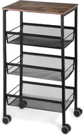 LIANTRAL Rustic Kitchen Storage Cart, 4 Tier Kitchen Cart on Wheels, Metal Mesh by LIANTRAL