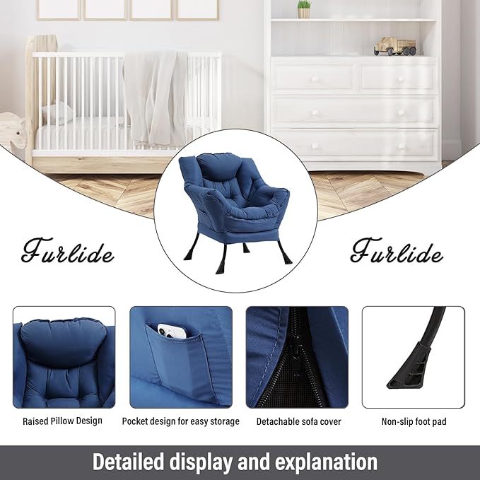 Lazy Chair with Ottoman, Modern Chair with Folding Footrest, Lounge Accent Chair - Image 4