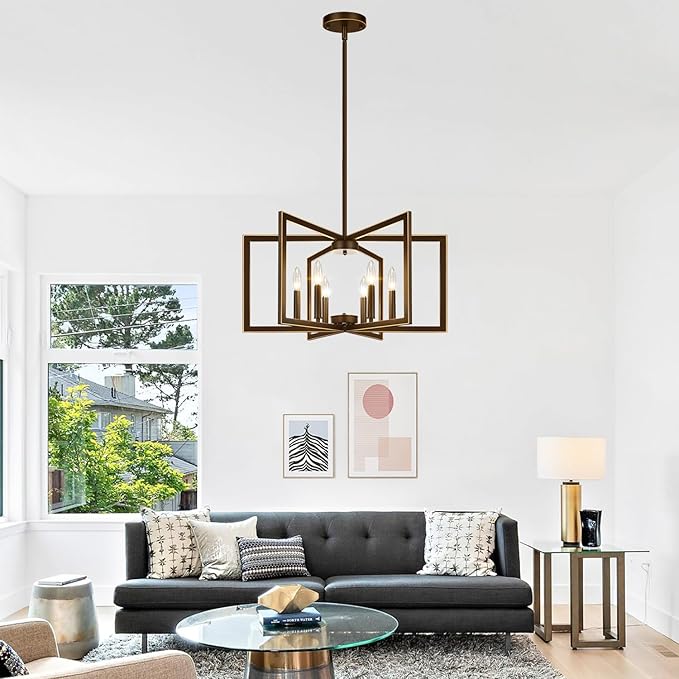 25" Modern Brown Chandelier for Dining Room, Geometric Brown Dining Room Light - Image 7