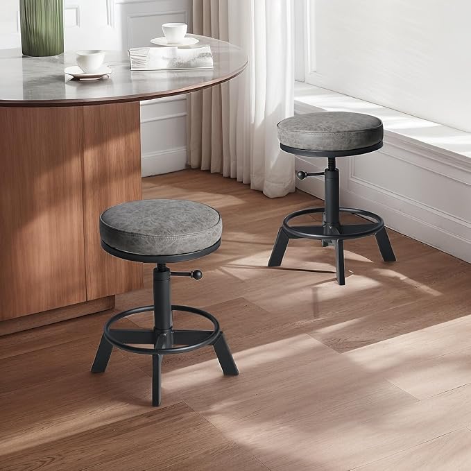 Industrial Bar Stools-Standard Height Chairs-Swivel Pu Seat-Kitchen Island - Image 2