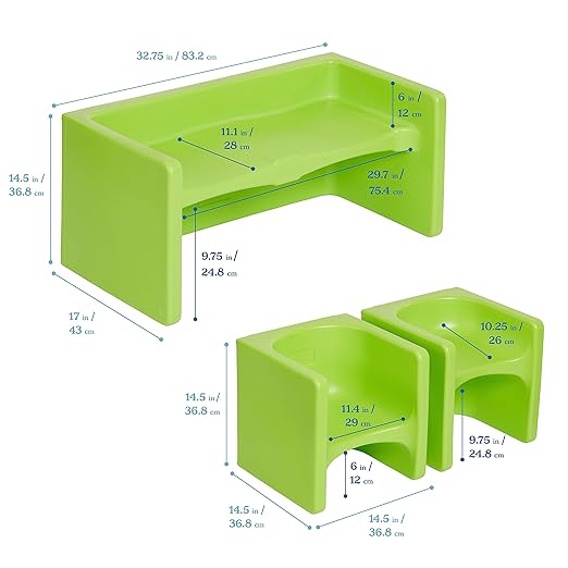 ECR4Kids Tri-Me Table and Cube Chair Set, Lime Green - Image 2