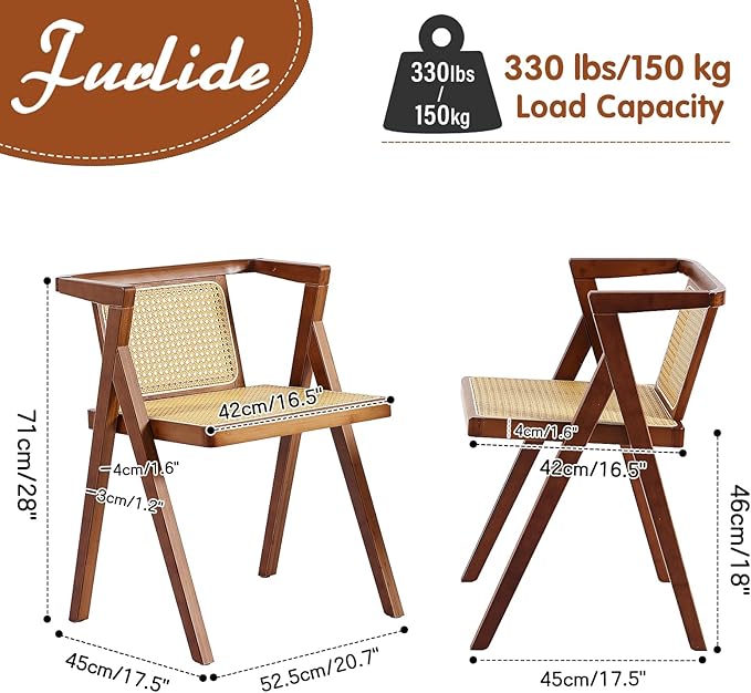 Rattan Dining Chairs Set of 2, Mid-Century Accent Armchair, Wicker Chair - Image 3