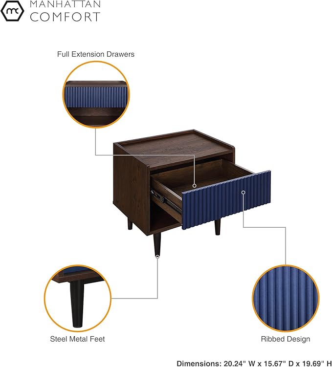 Manhattan Comfort Duane Modern Ribbed Nightstand, Bedside Table - Image 6