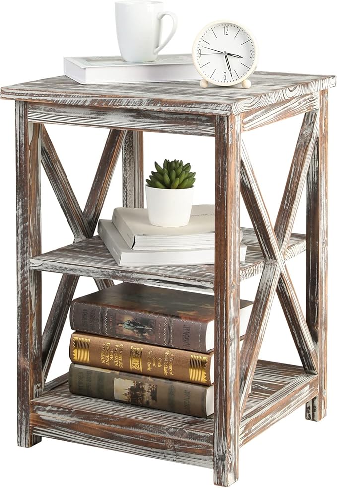 MyGift 24 Inch Tall End Table, Rustic Torched Solid Wood Living Room Accent by MyGiftHome