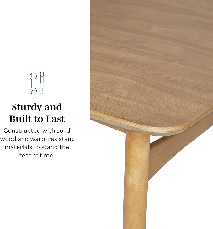 Walker Edison Mid-Century Modern Solid Wood Tapered-Leg Dining Table, 59 Inch - Image 4